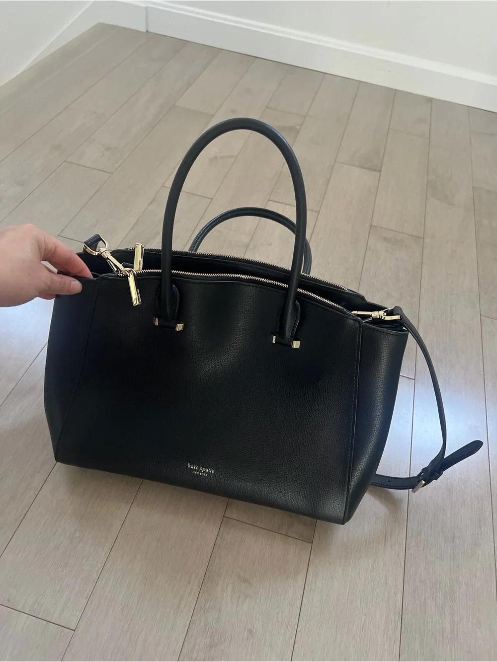 kate spade Black Pebbled Leather Satchel with Top Handles & Crossbody Strap
